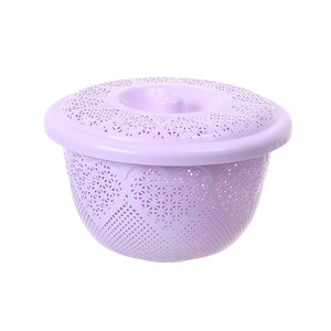 Thickened Multi-purpose PP Plastic Sieve With Lid Vegetable Washing Basin Fruit Basket 22.5cm Dishwasher Safe Purple - Product Image 1
