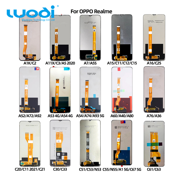 For OPPO Realme LCD Screen for A1K A11X A5 A15 A16 A52 A53 A54 A74 A76 A93 C20 C21 C30 C33 C55 C61 C63 C67 Replacement Display