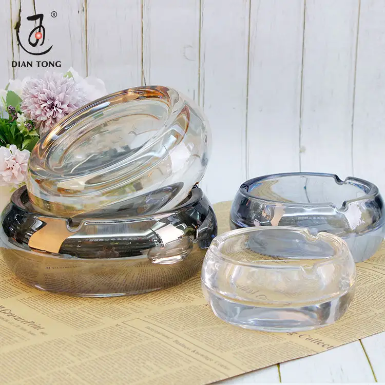 DianTong工場価格ラウンドカスタムロゴ透明ガラス灰皿灰皿