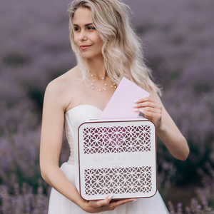 Boîte à cartes de mariage moderne Boho avec décor de fête en <span class=keywords><strong>bois</strong></span> imprimé floral et verre acrylique pour mariages et événements - Product Image 5
