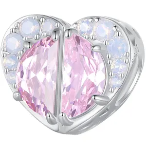 Jiang Yuan Vente en gros Charme de haute qualité 925 Sterling Silver Pink Color Heart Pendant Charms pour la fabrication de bijoux