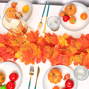 Fogli di acero artificiale spiedini per foglie di acero decorativi miste falsi realistica foglia d'autunno per la festa di Halloween - Product Image 3