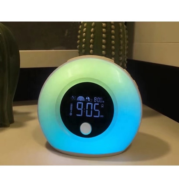 LED Colorful Smart Cartoon Pattern Night Light Electric Digital Alarm Clock Wireless Speaker USB Charger Tabletop Wake up Light