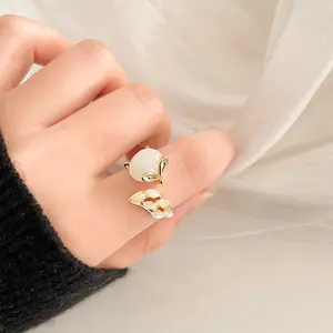 Sole Memory Fox Cute Romantic Color Opal Female Resizable Opening Rings