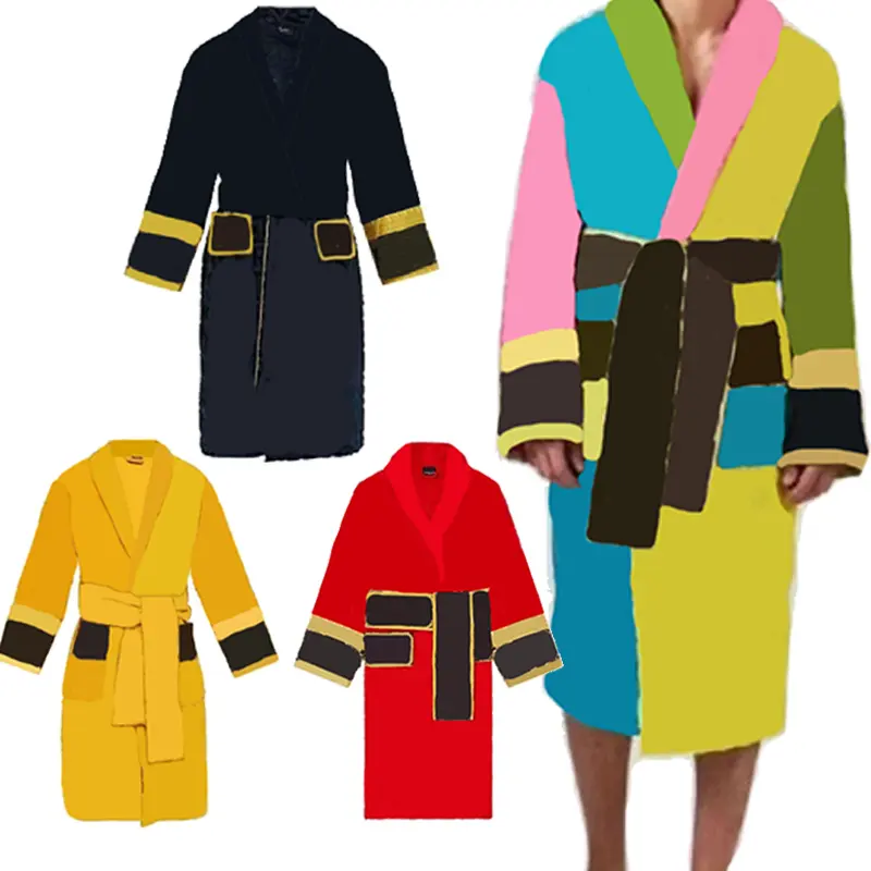 100 % Cotton Robe Bathrobe Luxury Designer Sleepwear Pajama Bath Robe women's coats