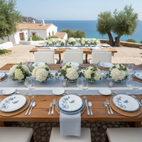 Service de table en porcelaine bleu élégant à motif floral et papillons, vaisselle romantique pour mariage en bord de mer, assiettes en céramique fine pour douche nuptiale