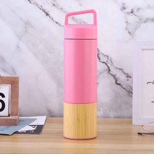 American Style Bamboo Shell Vacuum <b>Flask</b> Double-Layer Stainless Steel Eco-Friendly Cup Handle Lid - Product Image 2