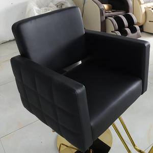 Chaise de salon en cuir noir avec base en acier inoxydable doré, couleur personnalisable, hauteur réglable, chaise de barbier pour école de coiffure - Product Image 5