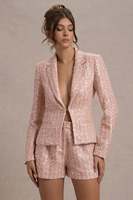 Ensemble de deux pièces pour femmes, veste à manches longues en tweed texturé à paillettes, short taille haute, tenue de créateur, fabricant OEM