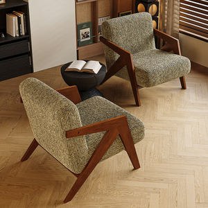 Poltrona Retrò Antica Rustica di Lusso, Arredamento Nordico Moderno, Sedia in Tessuto e Legno per <span class=keywords><strong>Soggiorno</strong></span>, Poltrona Lounge d'Accento - Product Image 2