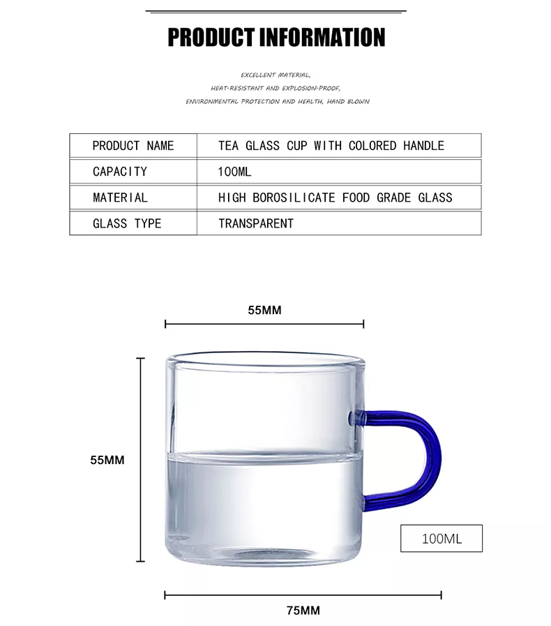 customized Heat resistant high borosilicate small transparent cup colorful handle mini coffee milk tea glassware hot water mug