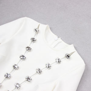 Vestido corto femenino <span class=keywords><strong>de</strong></span> <span class=keywords><strong>punto</strong></span> con manga larga, minivestido ajustado con cristales para mujer, color blanco - Product Image 5