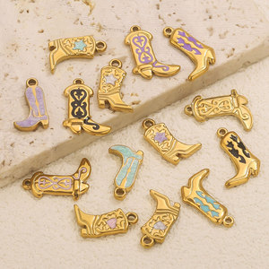 จี้รองเท้าบูทคาวบอยเคลือบเงา |   จี้สแตนเลสชุบทอง 18K PVD สำหรับทำเครื่องประดับ DIY |   กันน้ำและป้องกันการแพ้ - Product Image 3