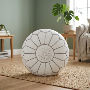 Embroidered <b>Leather</b> Pouf <b>Cushion</b> Cover Bohemian Style Handmade Stitched Design Envelop Closure Customizable 3-4 Color Fastness - Product Image 2