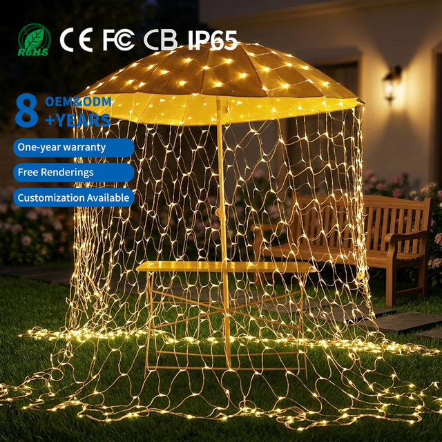 RGB Warm White LED String Light 1.1m Net Mesh Decorative Christmas Lights for Outdoor Use IP65 Plastic Remote Control