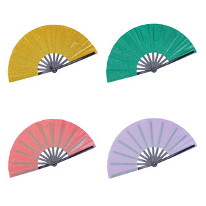 Éventail pliant en plastique peint, couleur unie, grand format, idéal pour le bricolage, best-seller, cadeau de danse et de kung-fu, avec paillettes - Product Image 3