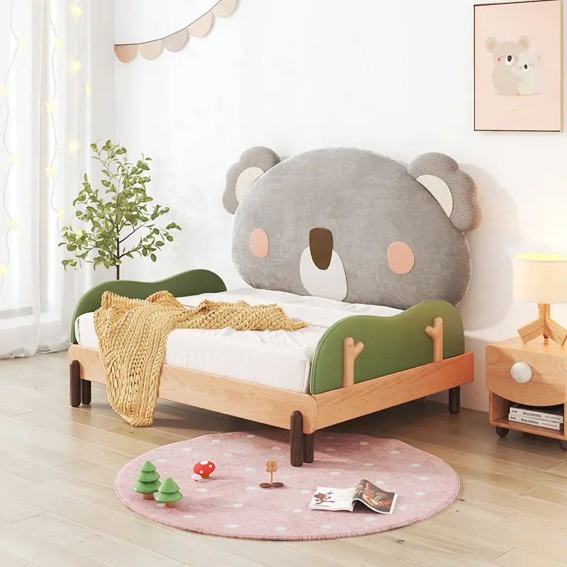 Cartoon Style Bear testiera struttura in legno regolabile imbottita per bambini letto per bambini