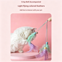 Jouet interactif anti-morsure pour chat, baguette d'exercice colorée avec plumes et clochette, pour chats d'intérieur et chatons, anti-ennui quotidien