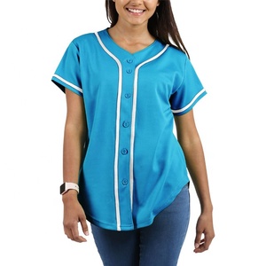 Womens Baseball Button Down Jersey Hip Hop Softball Athletic Short Sleeve Tee custom promotional women slim fit baseball jersey - Product Image 5