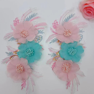 Accesorios de ropa de mujer Ropa de tela <span class=keywords><strong>Encaje</strong></span> Pegado a mano <span class=keywords><strong>Rosa</strong></span> Azul Flor Apliques Parche - Product Image 2