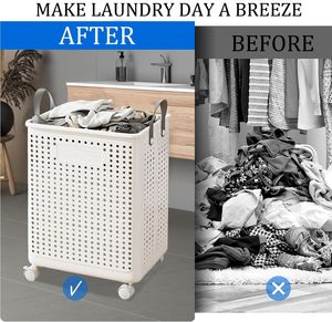 High Quality Strong Durable Plastic Mesh Clothes <b>Basket</b> Laundry <b>Hamper</b> <b>Basket</b> <b>for</b> Home Storage Use with Wheel - Product Image 2