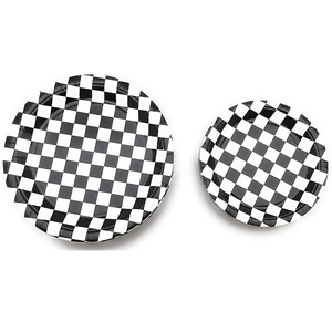 DAMAI Black White Checkered Flag <b>Disposable</b> Paper Plates Racing Theme Party <b>Tableware</b> Set Boys Two Fast Birthday Race Car Party - Product Image 1