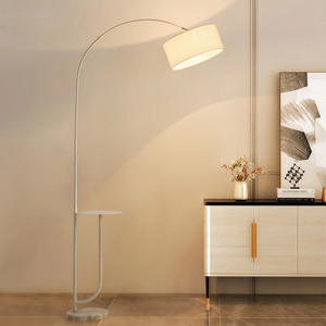 Lampe sur pied en arc JYLIGHTING <span class=keywords><strong>avec</strong></span> base en marbre de luxe, certifiée UL, en acier inoxydable et en tissu, éclairage pour villa, salon, intérieur élégant - Product Image 1