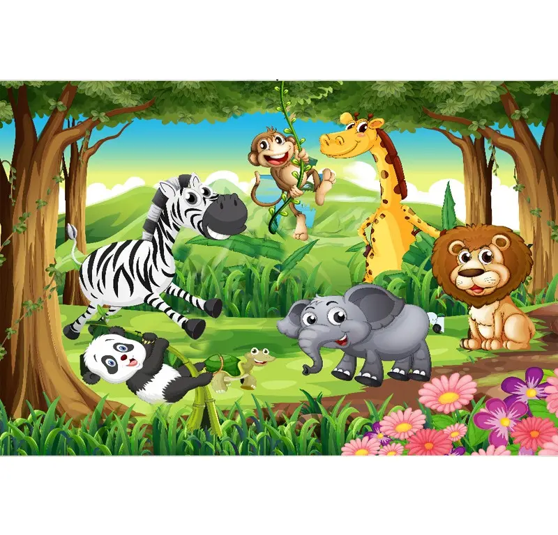 Factory Wholesale Cute Cartoon Animals Theme Background Cloth Wonderful Backdrop Props For Birthday Decor