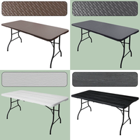 Table pliante moderne en fer à plateau en plastique imitation bois de 1,80 m pour jardin, pique-nique, banquet, facile à transporter, garantie 1 an pour l'extérieur