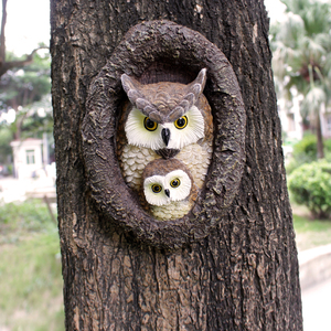 Vườn trang trí nội thất cây trang trí nội thất ngoài trời Owl mẹ con trai sân tác phẩm điêu khắc tượng cây Mặt peeker trang trí quà tặng cho Giáng sinh - Product Image 3