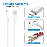 1 Pack Câble USB-A vers USB-C (USB2.0) blanc de 2 m pour la charge rapide et la synchronisation des données pour téléphone, tablette et appareils intelligents