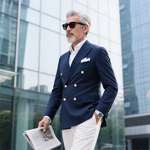 Custom 20250808 <span class=keywords><strong>Blue</strong></span> Pinstripe Suit Jacket Hombres de manga larga Hombres Regular Tallas grandes Chaquetas - Product Image 1
