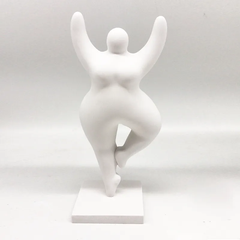 DIY रंग परिवार उपहार राल शुद्ध सफेद कला नृत्य मोटी औरत वसा महिला मूर्ति