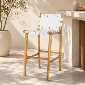 Silla de Comedor Moderna de Madera con Asiento y Respaldo de Tela Blanca Tejida, Muebles para Exteriores y Hogar, Diseño Minimalista - Product Image 1