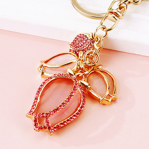 TG-2665 Porte-clés en métal en gros, porte-clés tulipe 3D, porte-clés de luxe en strass - Product Image 2