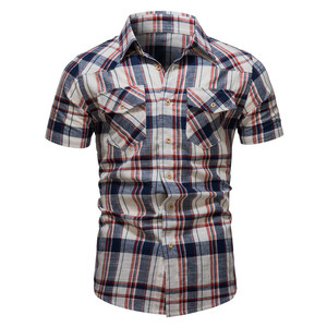 Nuova <span class=keywords><strong>Camicia</strong></span> Casual da Uomo Personalizzata <span class=keywords><strong>a</strong></span> <span class=keywords><strong>Quadri</strong></span> con <span class=keywords><strong>Maniche</strong></span> <span class=keywords><strong>Corte</strong></span> Traspirante - Product Image 4