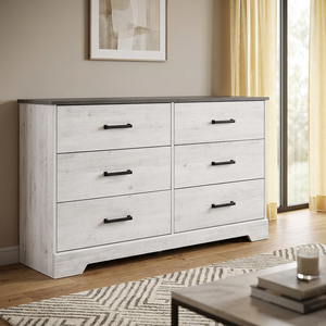 <span class=keywords><strong>Commode</strong></span> double à <span class=keywords><strong>6</strong></span> <span class=keywords><strong>tiroirs</strong></span> Prepac Rustic Ridge Farmhouse en bois blanc délavé pour chambre à coucher, 53,25 de large x 18,25 de profondeur x 28,5 - Product Image 4