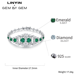 Sang trọng S925 Sterling Silver <span class=keywords><strong>Bangle</strong></span> dây đeo cổ tay đá quý Vòng đeo tay phòng thí nghiệm Grown Emerald Ruby đá quý đồ trang sức mỹ - Product Image 2