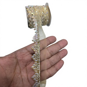 Bordures en dentelle ornées de strass en cristal pour chapeaux, vêtements, sacs et chaussures - Forme œil de cheval, fixation à chaud, style à tige adhésive - Product Image 1