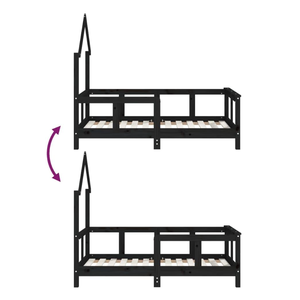 Black Solid Pinewood Kids <strong>Bed</strong> <strong>Frame</strong> - <strong>Low</strong> to the <strong>Ground</strong> Design for Easy Access - House Design for Fun and Creative Play - Product Image 5