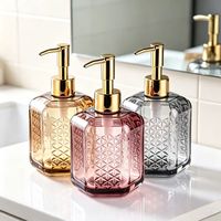 Flacon pulvérisateur de savon liquide en verre coloré de haute qualité 320 ml, vide, luxueux, mat, hexagonal avec pompe, sérigraphie, pour salle de bain