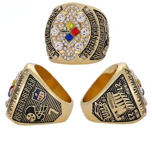 טבעות אליפות פיטסבורג סטילרס NFL 2008, טבעות כדורגל עם לוגו בהתאמה אישית, תכשיטי אופנה איכותיים מצופים כסף וזהב לגברים - Product Image 1