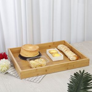 Bandeja de servir de bambú, plato rectangular de madera para exhibir pan, pasteles y repostería, uso doméstico - Product Image 4