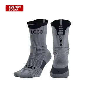 Venda por atacado de logotipo personalizado, design de seu próprio logotipo de algodão meias de basquete simples masculinas esportivas elite meias de futebol