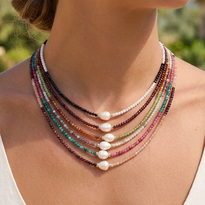 Collares de Perlas de Agua Dulce con Cuentas de Piedra Natural Facetada de Dos Tonos para Mujer al por Mayor - Opción de Regalo Personalizable para Pequeñas Empresas - Product Image 2