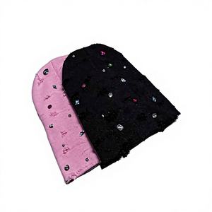 Women's Multi-color Rhinestone <b>Beanie</b> Hats-Solid Ribbed Knit 100% Acrylic Sports Casual Beach Business Style <b>Slouch</b> Caps - Product Image 4