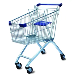 Customized Size Metal 60L Supermarket Shopping Trolley Cart With Wheels