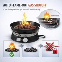 Brasero au propane de 19 pouces (environ 483 cm) avec arrêt automatique du gaz, couvercle et poignée portables
