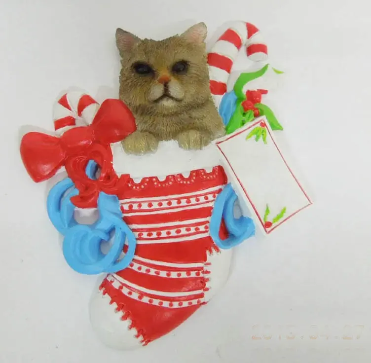 Factory custom made resin animal cat Christmas ornament
