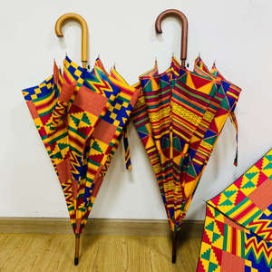 Dernier design africain motif imprimé parapluie <span class=keywords><strong>8</strong></span> os semi-automatique droit suspendu imperméable africain ankara parapluie - Product Image 1
